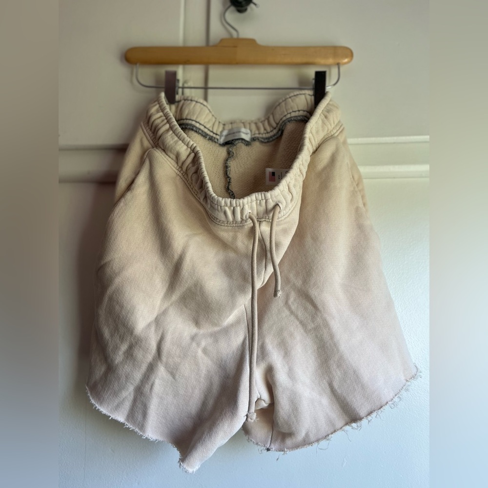 Cotton Citizen Cream Drawstring Athletic Distressed Shorts